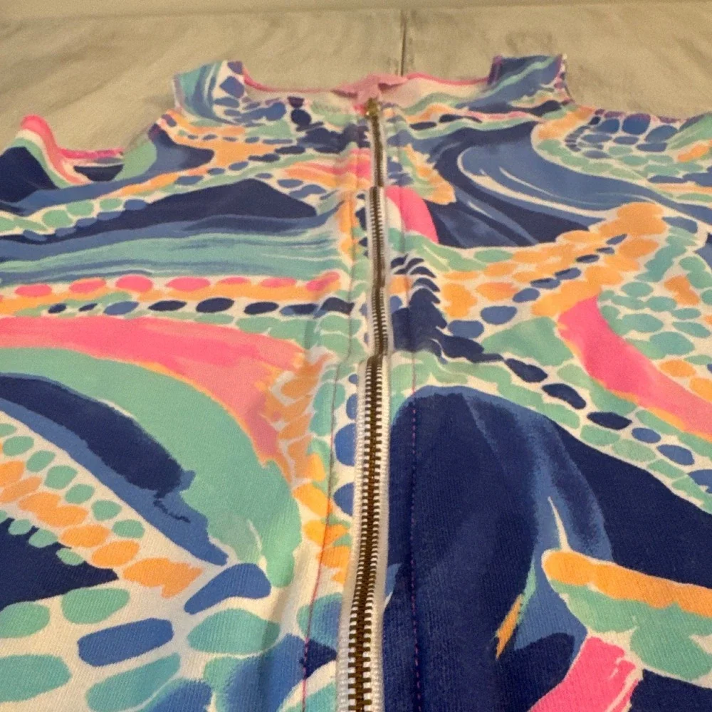 Lilly Pulitzer Girls XL 12-14 Front Zip Sleeveless Dress Abstract Starfish Print